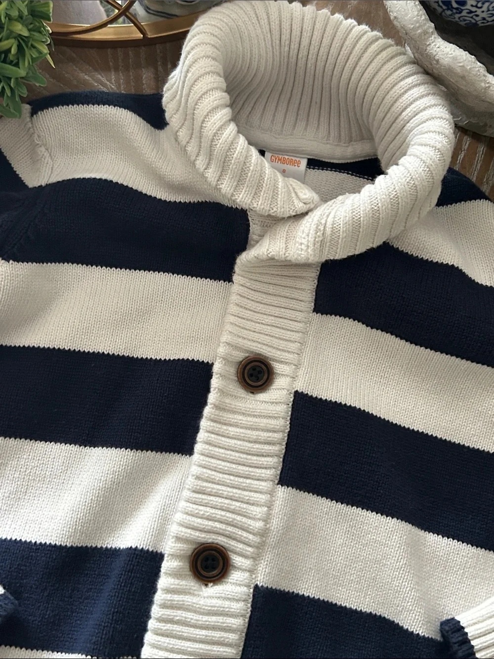 Gymboree Kids Navy & Creamy White Striped Button Sweater Cowl Neck Cardigan